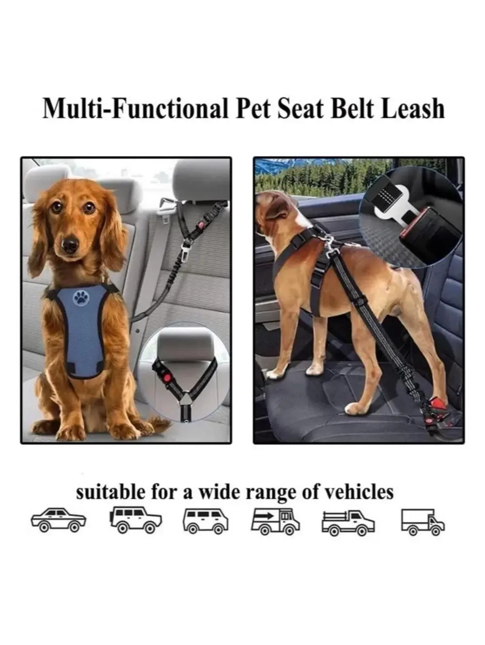 Pet Seat Belt Leash Adjustable Hot Pink Multifunctional Car Travel Safety Belt
